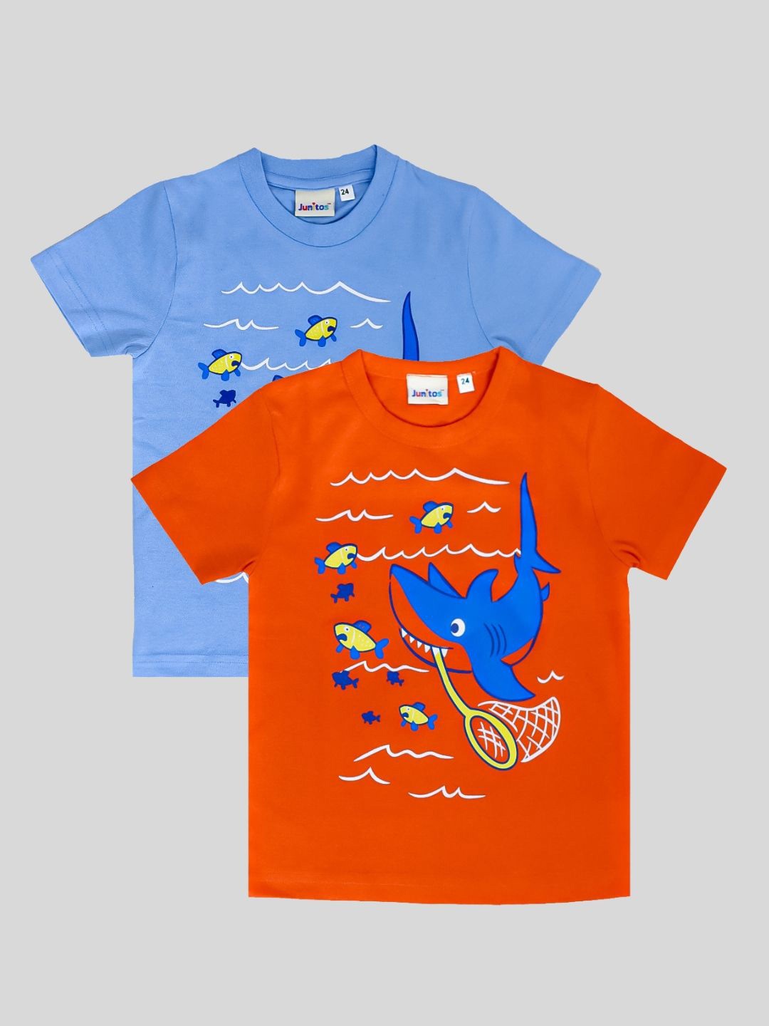 

JUNITOS Boys Pack Of 2 Graphic Printed Cotton T-shirts, Orange