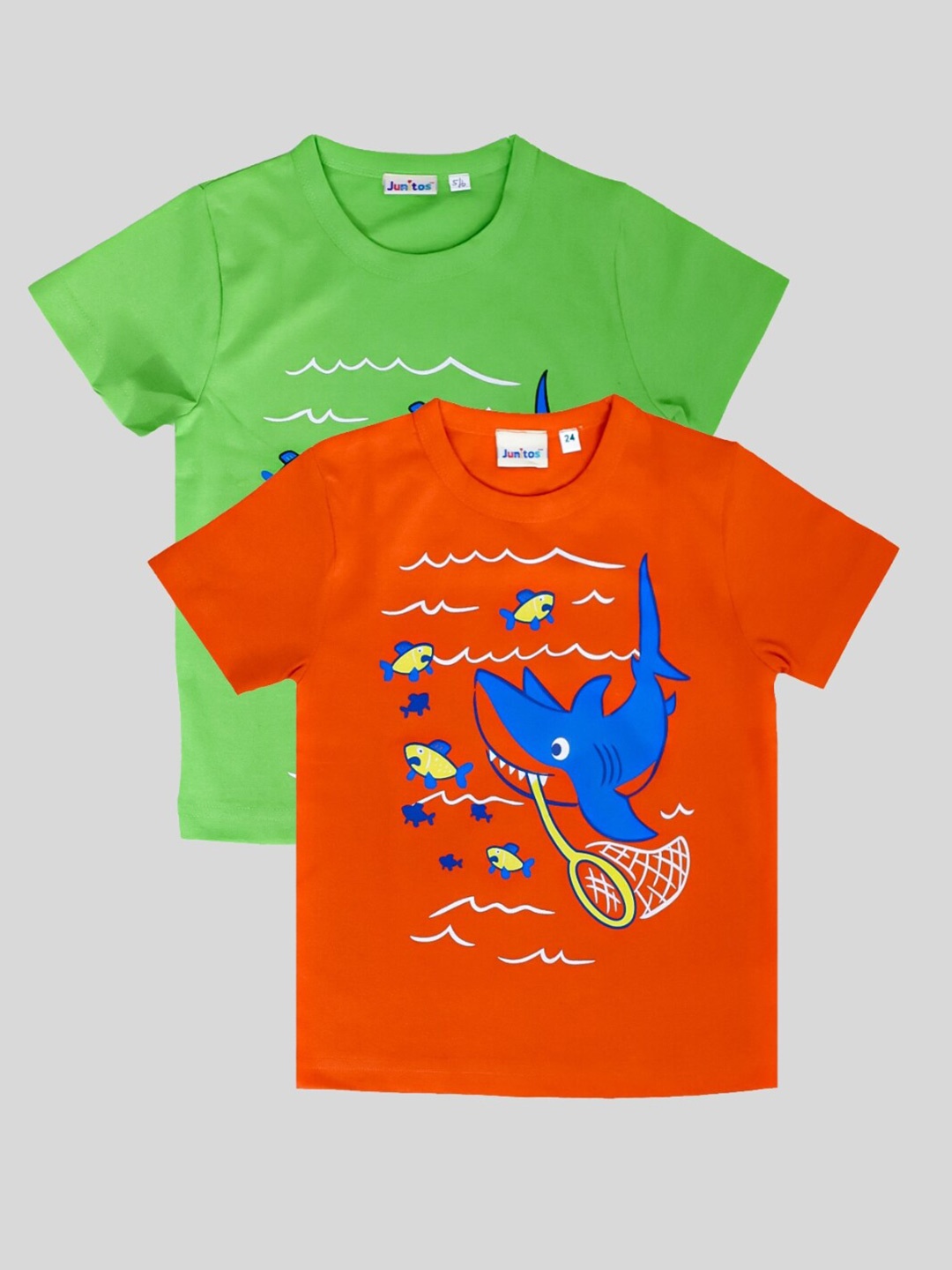 

JUNITOS Boys Pack Of 2 Graphic Printed Cotton T-shirts, Green