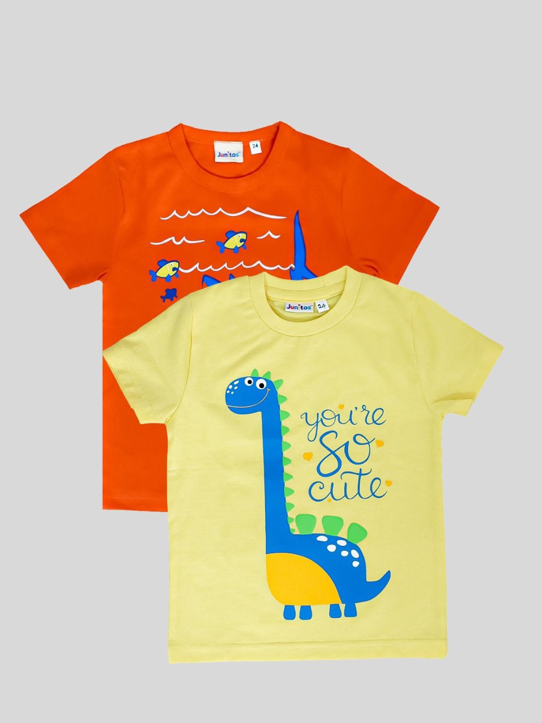 

JUNITOS Boys Pack Of 2 Graphic Printed Cotton T-shirts, Orange