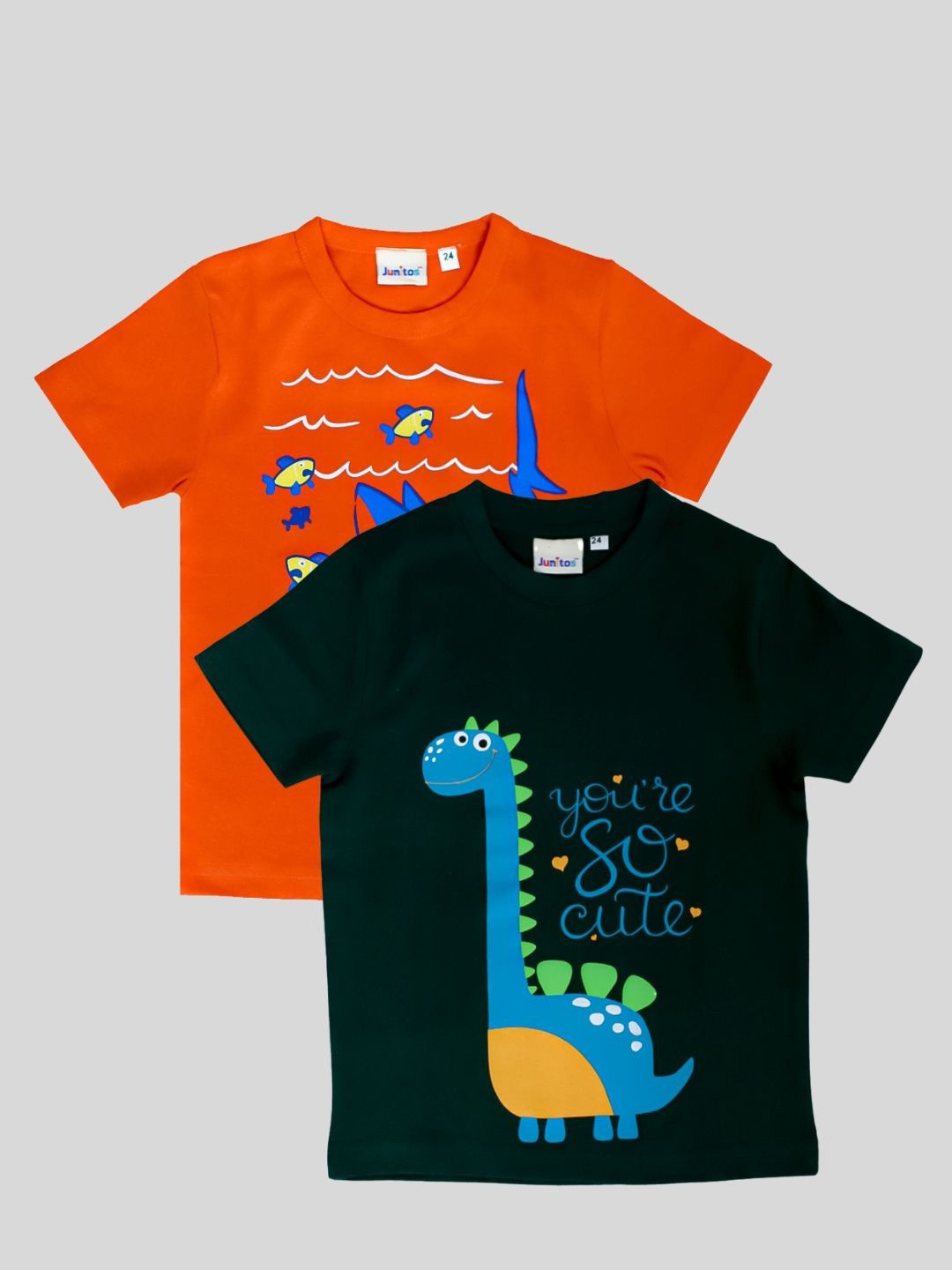 

JUNITOS Boys Pack Of 2 Graphic Printed Cotton T-shirts, Orange