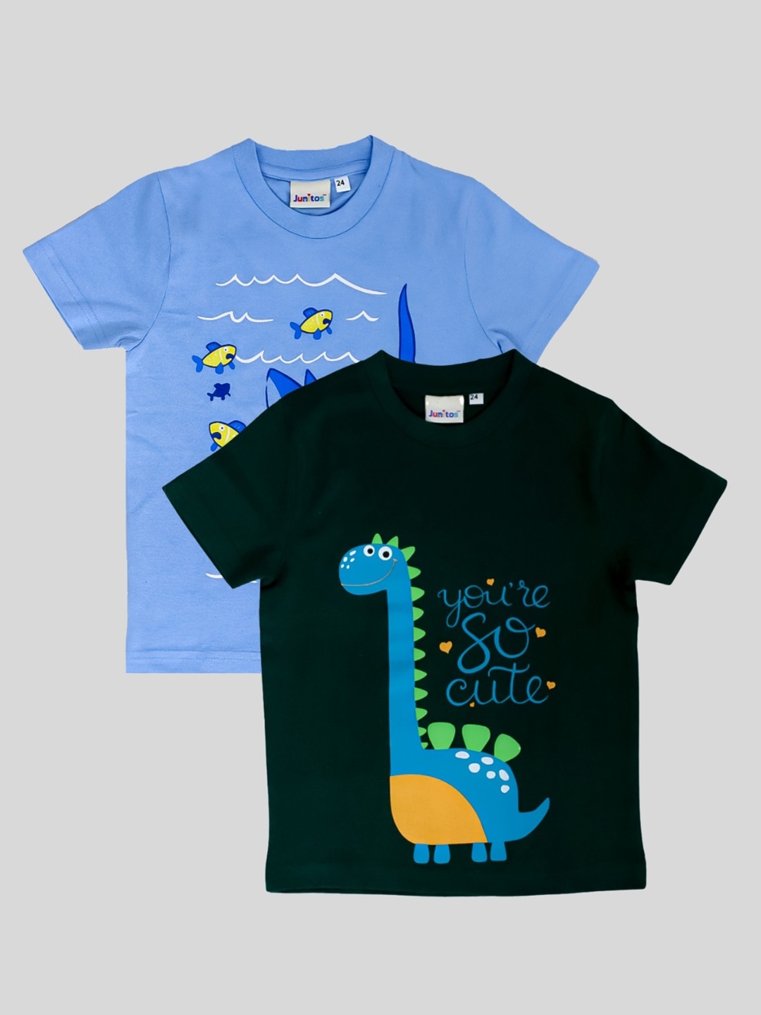 

JUNITOS Boys Pack Of 2 Graphic Printed Cotton T-shirts, Blue