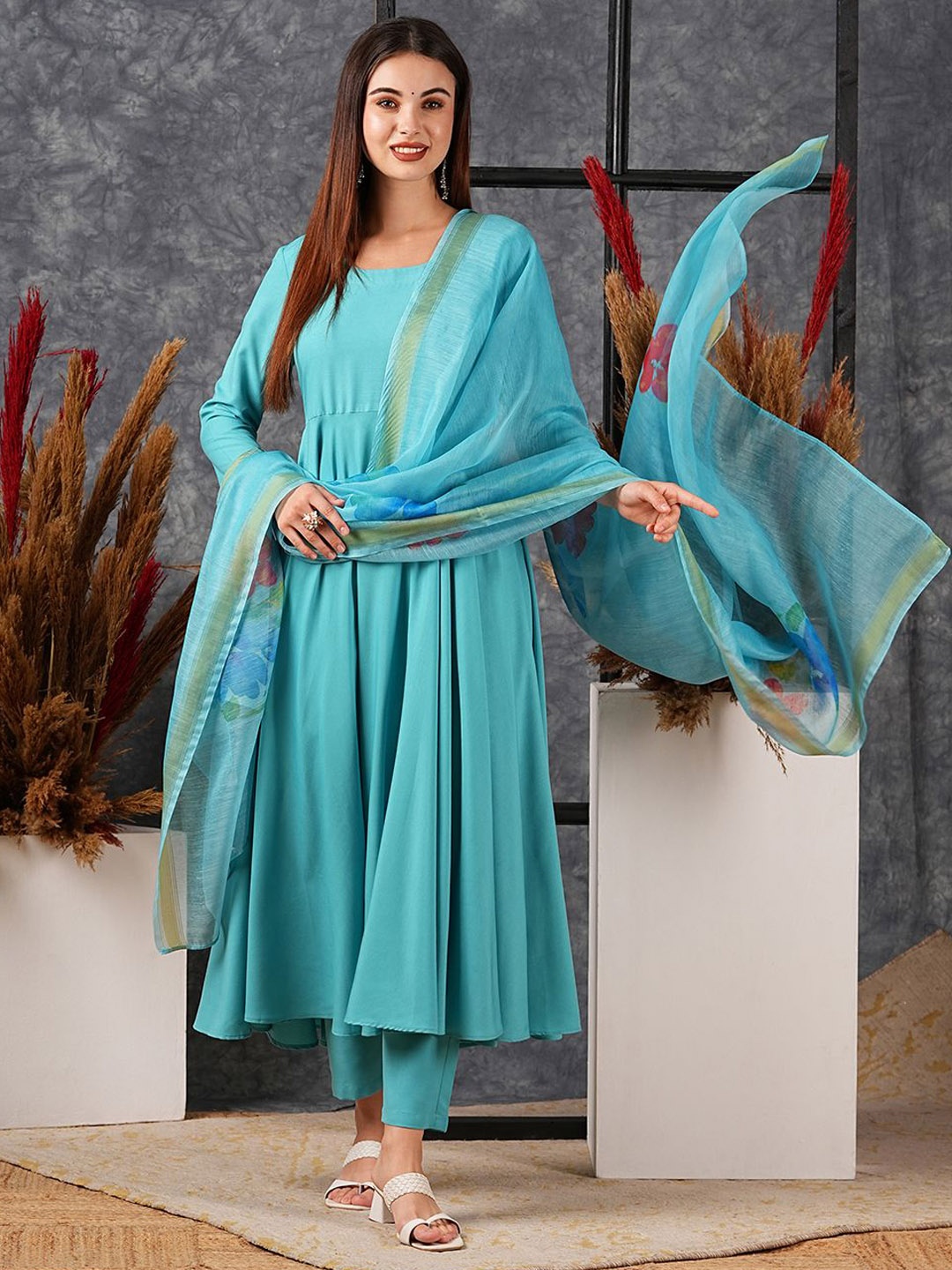 

Anni Designer Women Solid Regular Kurta with Trousers & Dupatta, Blue
