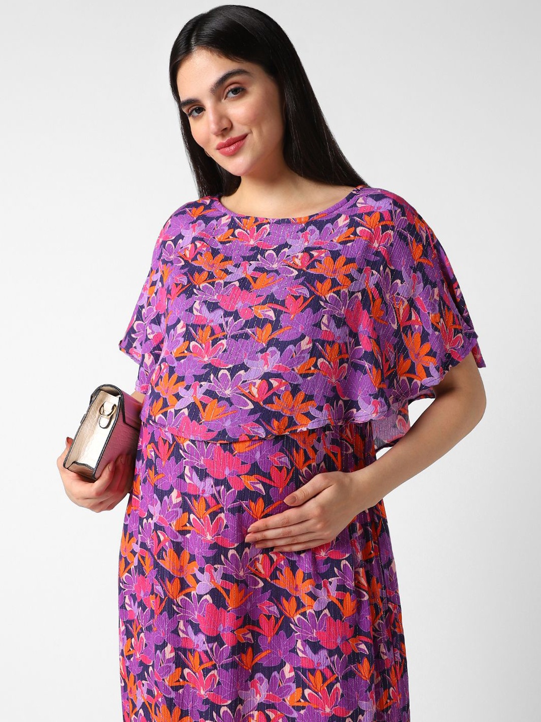 

Mystere Paris Floral Printed Crepe Maternity Dress, Purple