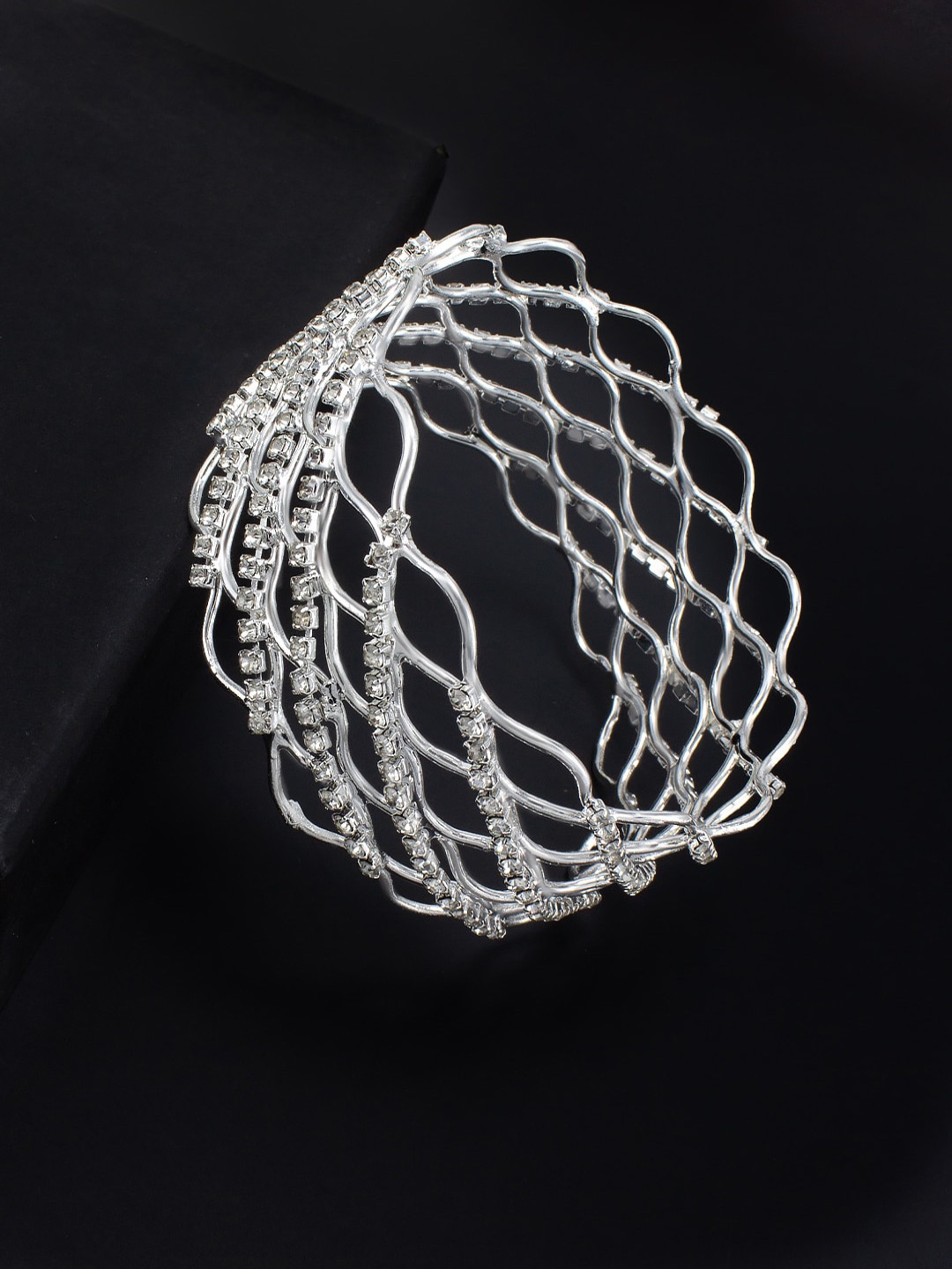 

PRIVIU Silver Plated Rhinestone Studded Bangle