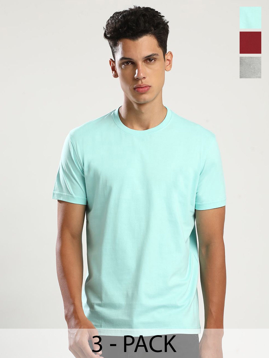 

THE DAILY OUTFITS Men Pack of 3 Round Neck Pure Cotton T-shirts, Turquoise blue