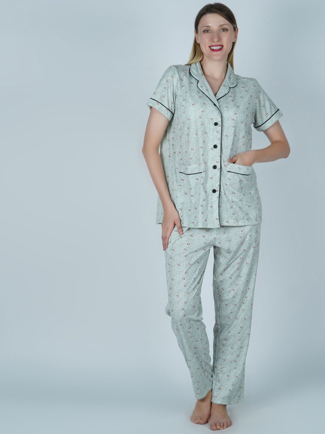 

SHYAM SONS FLAIR Women Printed Night suit, Grey