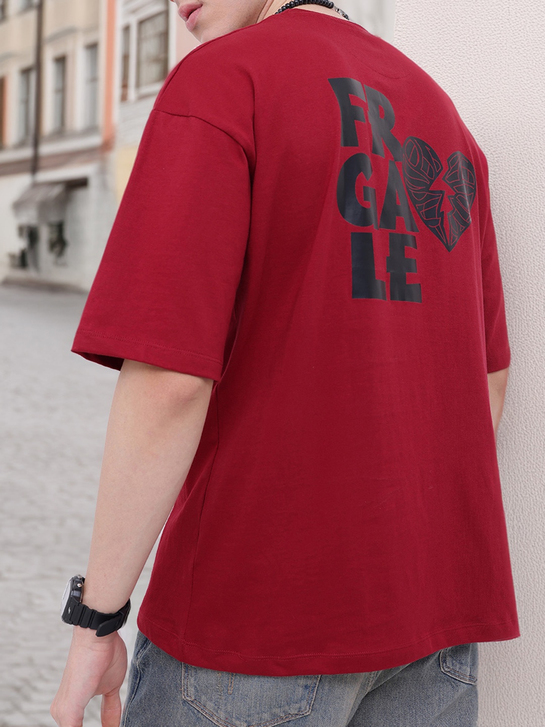 

Kook N Keech Handle With Care Printed Oversized T-shirt, Maroon