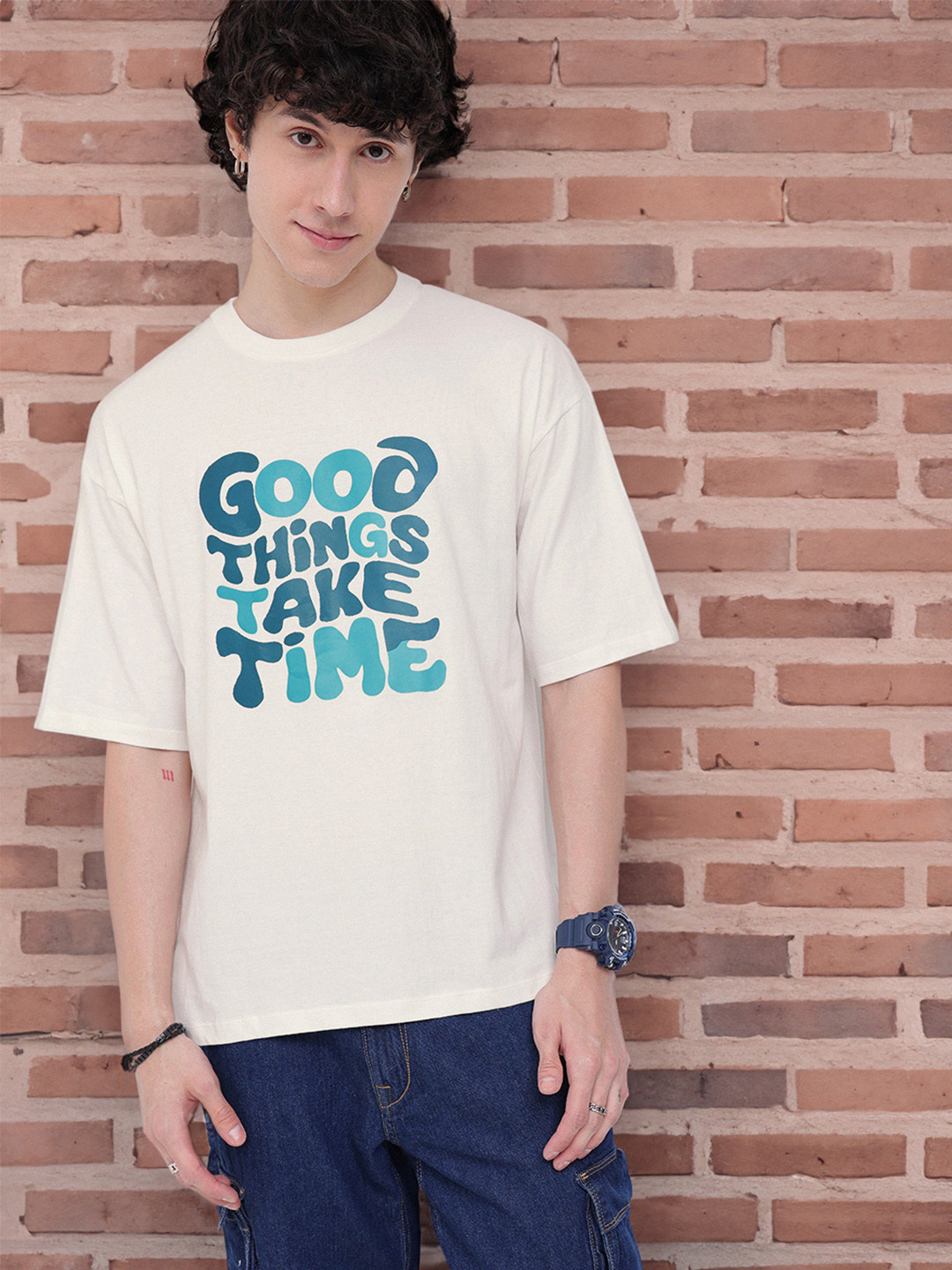 

Kook N Keech Minimalist Impact Typography Printed Oversized T-Shirt, White