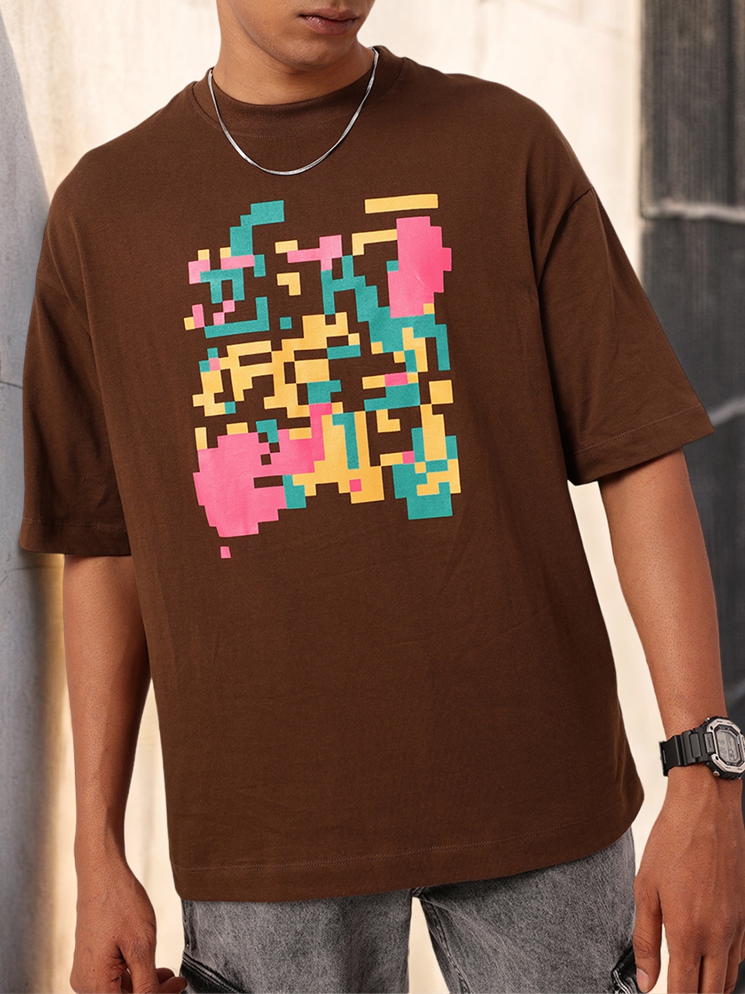 

Kook N Keech Grunge With Ease Printed Oversized T-shirt, Brown