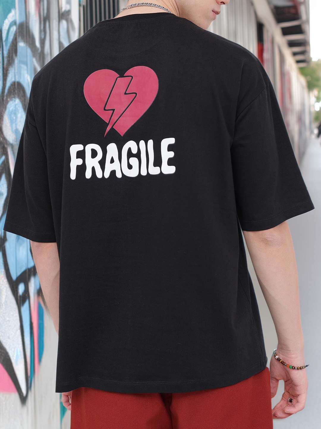 

Kook N Keech Fragile Heart Printed Oversized T-shirt, Black