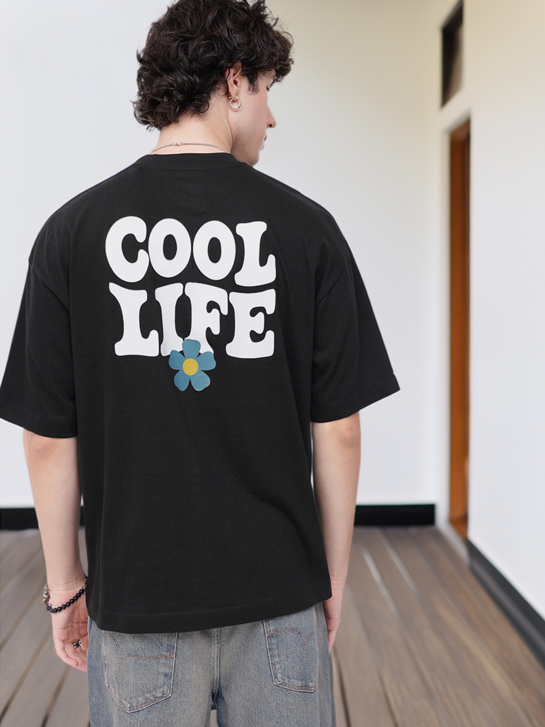 Kook N Keech Pure Cotton Striking Bold Typography Printed Oversized T-shirt, Black