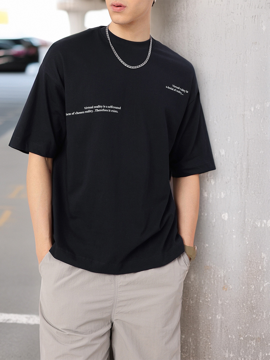 

Grunge Virtual Reality Printed Oversized T-shirt, Navy blue