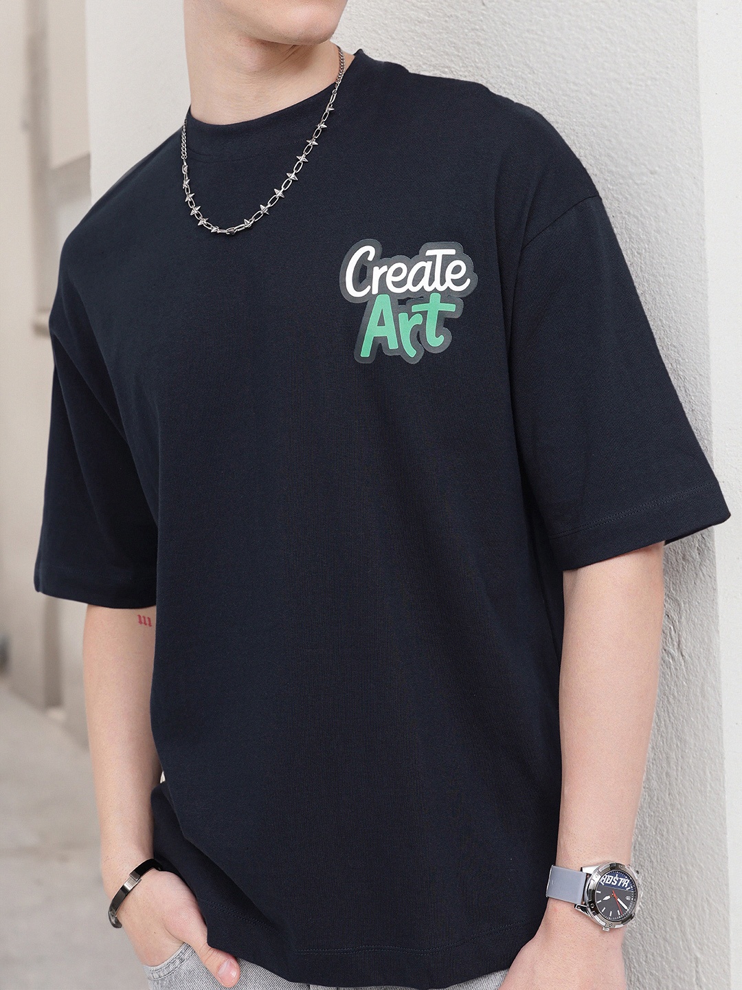 

Kook N Keech Artistic Expression Printed Oversized T-shirt, Navy blue