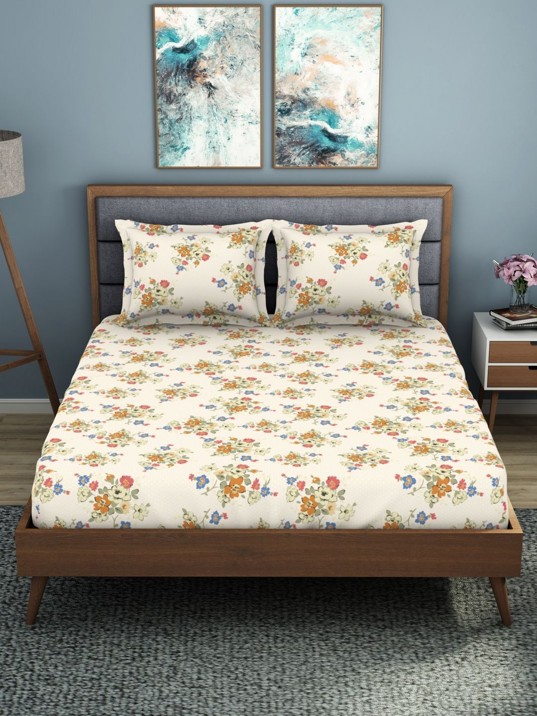 

Welspun Yellow Floral 200 TC Wrinkle Resistance Double King Bedsheet Set- 2.74 m x 2.74 m