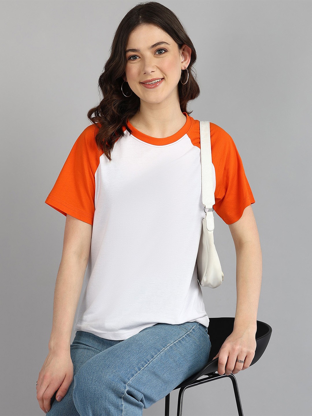 

Adyavastram Women Colourblocked Round Neck T-shirt, Orange