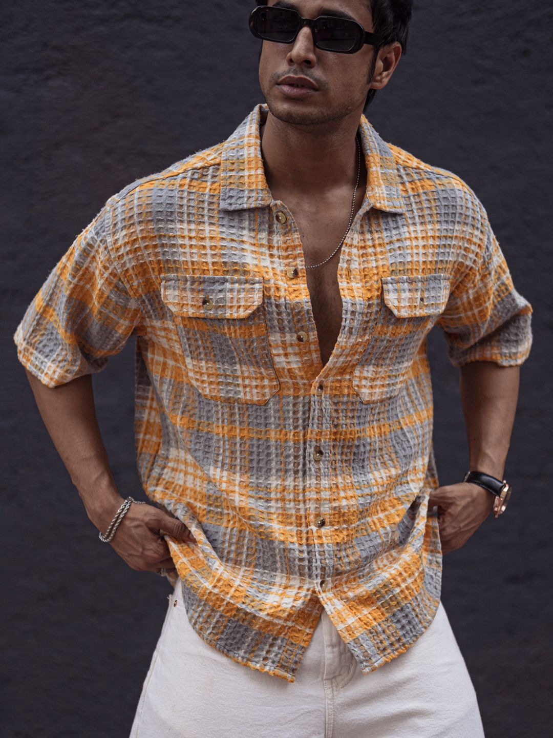 

Powerlook Men Tartan Checks Opaque Checked Casual Shirt, Yellow