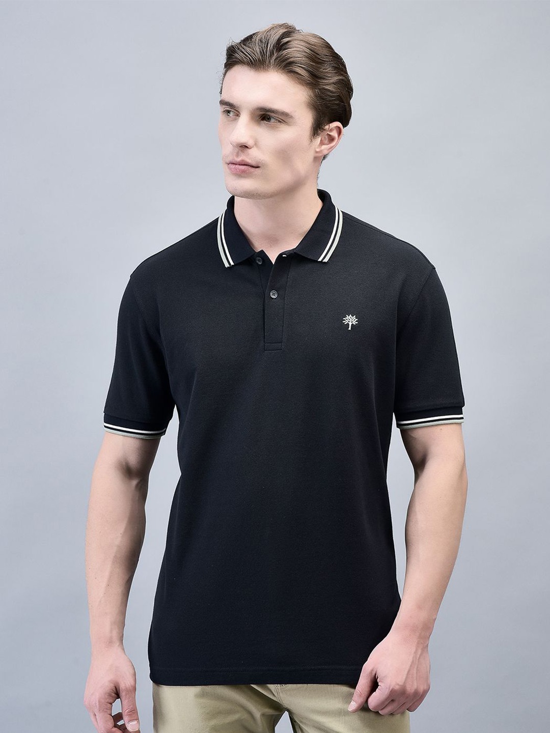 

Woodland Men Solid Brand Logo Polo Collar T-shirt, Navy blue