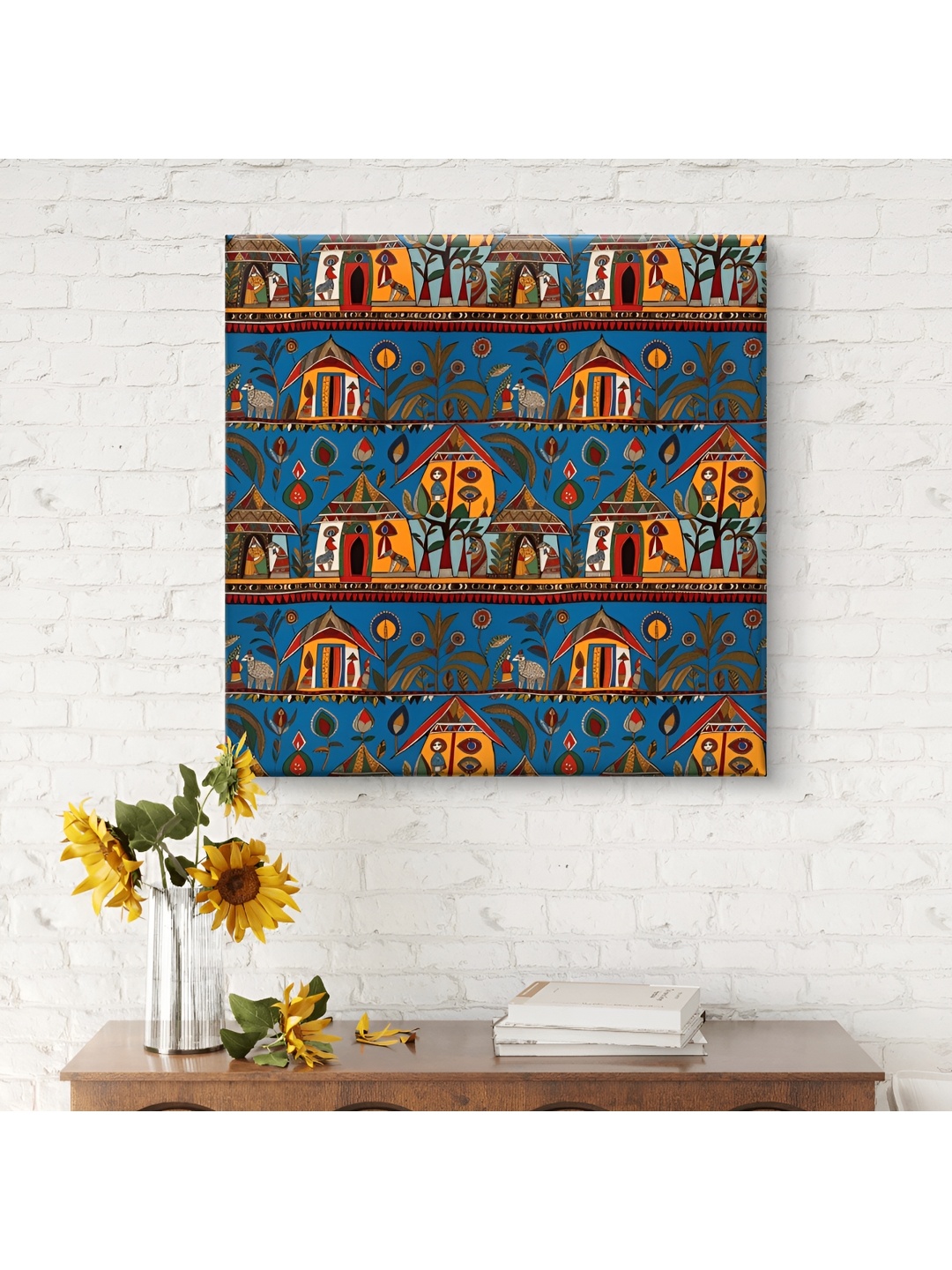 

SAF Blue & Orange Wooden Framed Traditional Art Canvas Wall decor Painting
