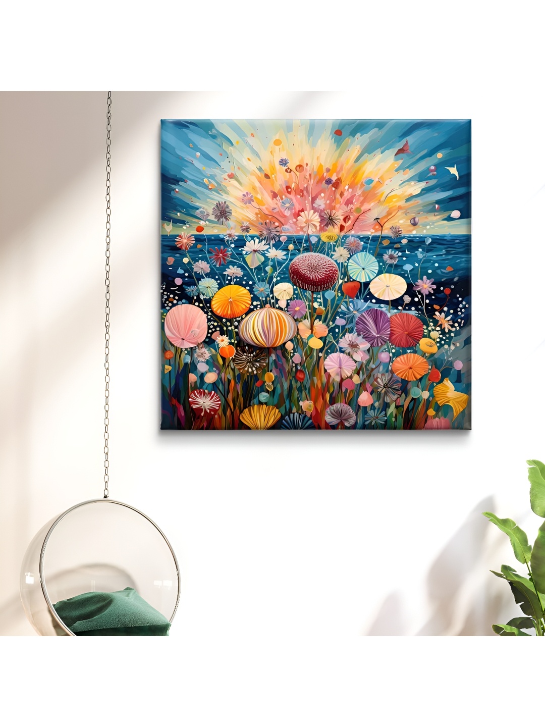 

SAF Blue & Pink Wooden Framed Bunch of flower Canvas Wall decor Painting