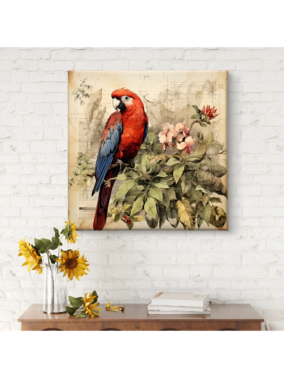 

SAF Green & Red 1 Piece Canvas Birds and Animals Wall Paintings