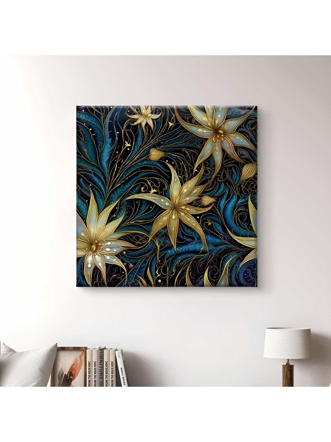 

SAF Blue & Gold-Toned 1 Piece Canvas Floral and Botanical Wall Paintings