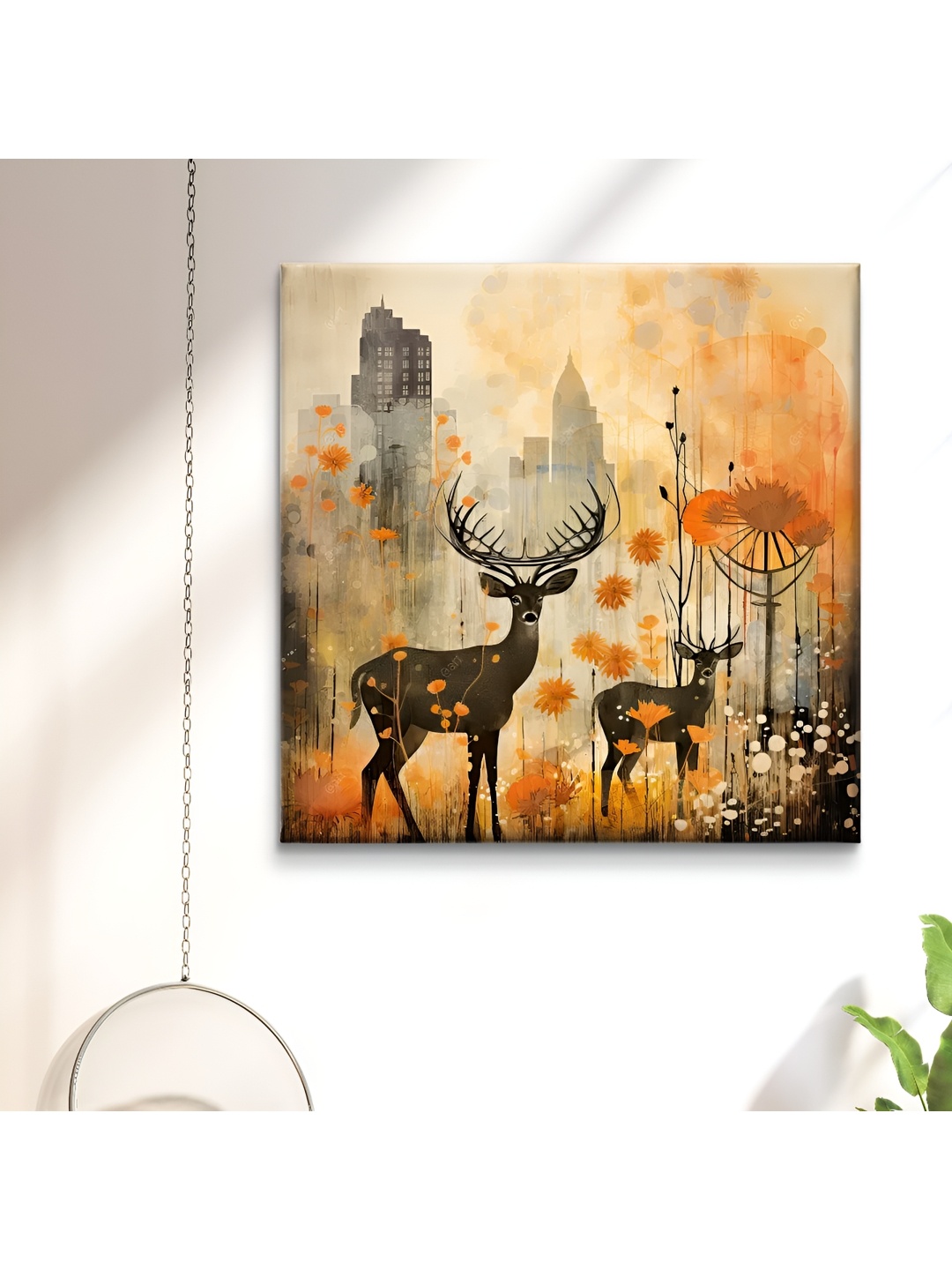 

SAF Black & Orange 1 Piece Canvas Birds and Animals Wall Paintings