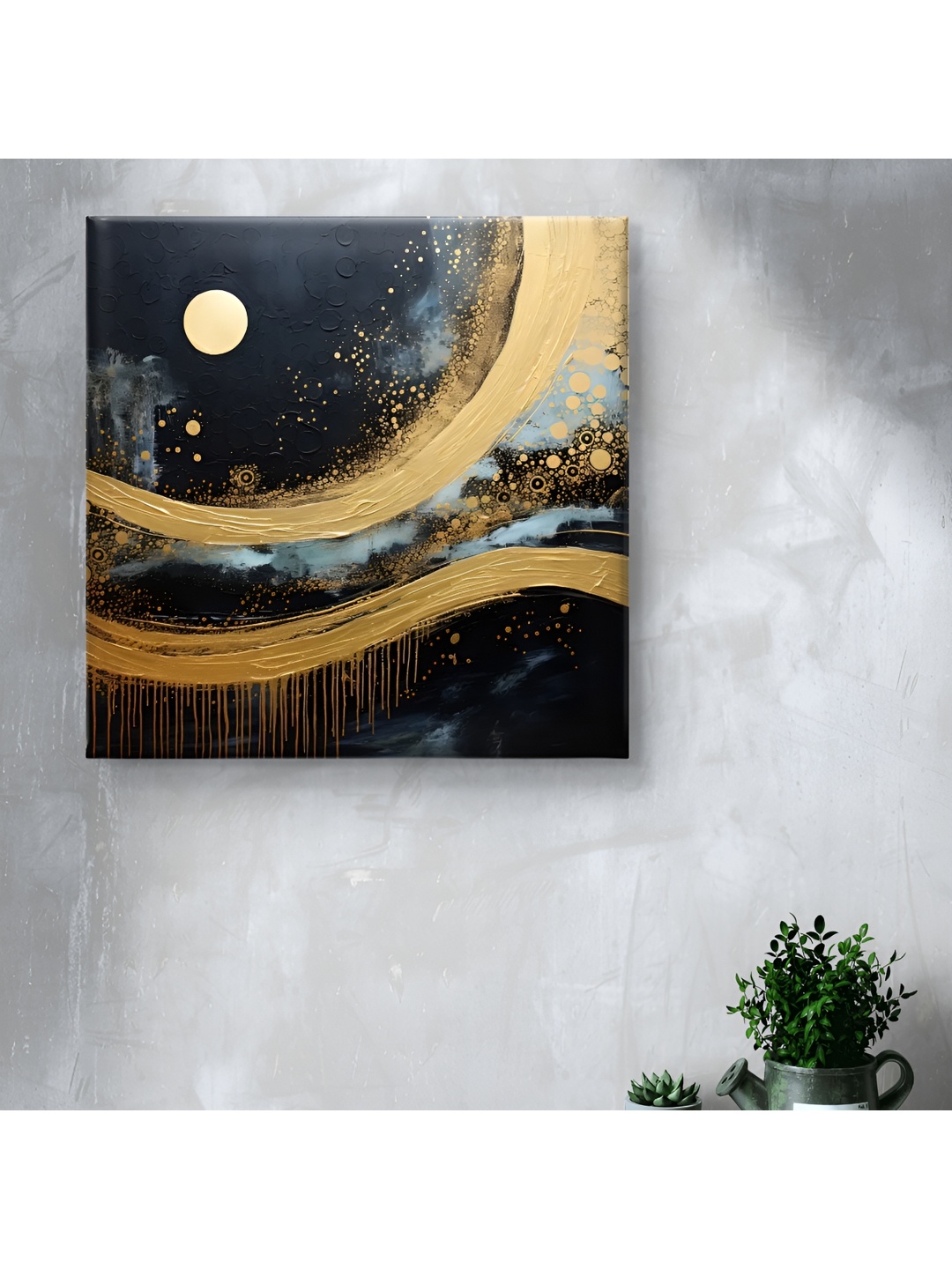 

SAF Black & Gold-Toned 1 Piece Canvas Abstract Wall Paintings