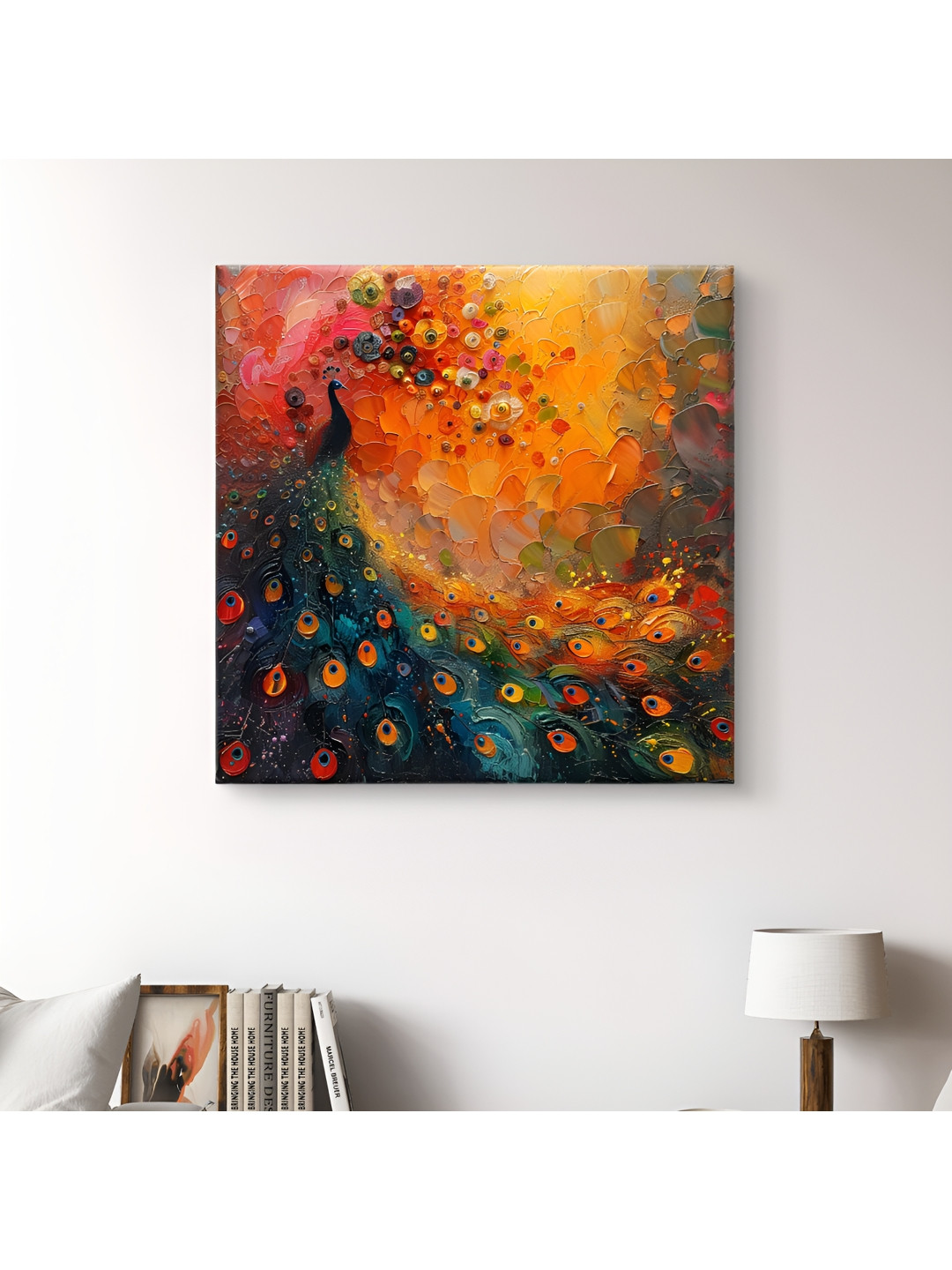 

SAF Wooden Framed Peacock Canvas Wall decor Paintings, Blue