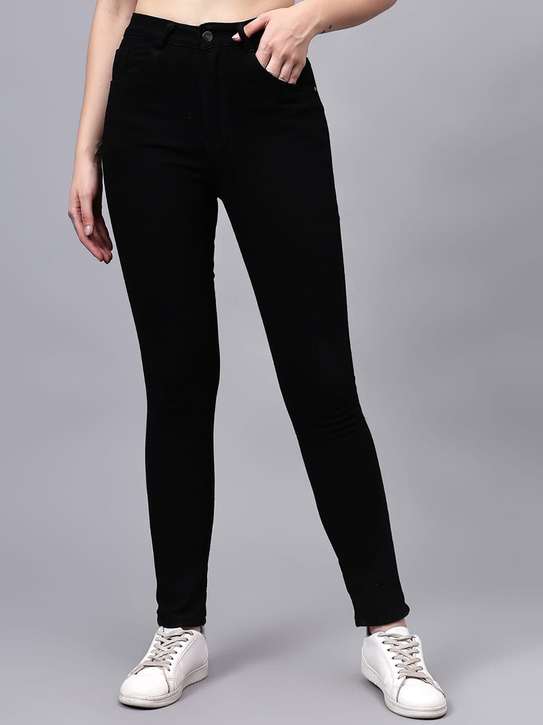 

FASHIONFIBRE Women Narrow Skinny Fit High-Rise Stretchable Jeans, Black