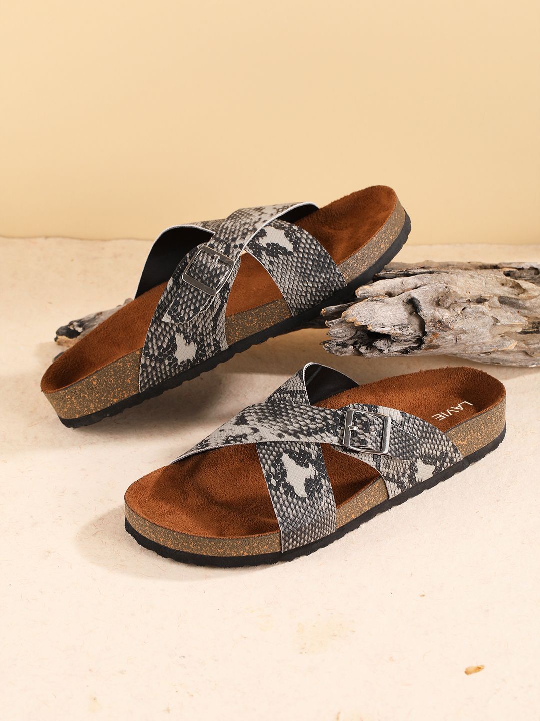 

Lavie Women Printed Open Toe Flats, Grey