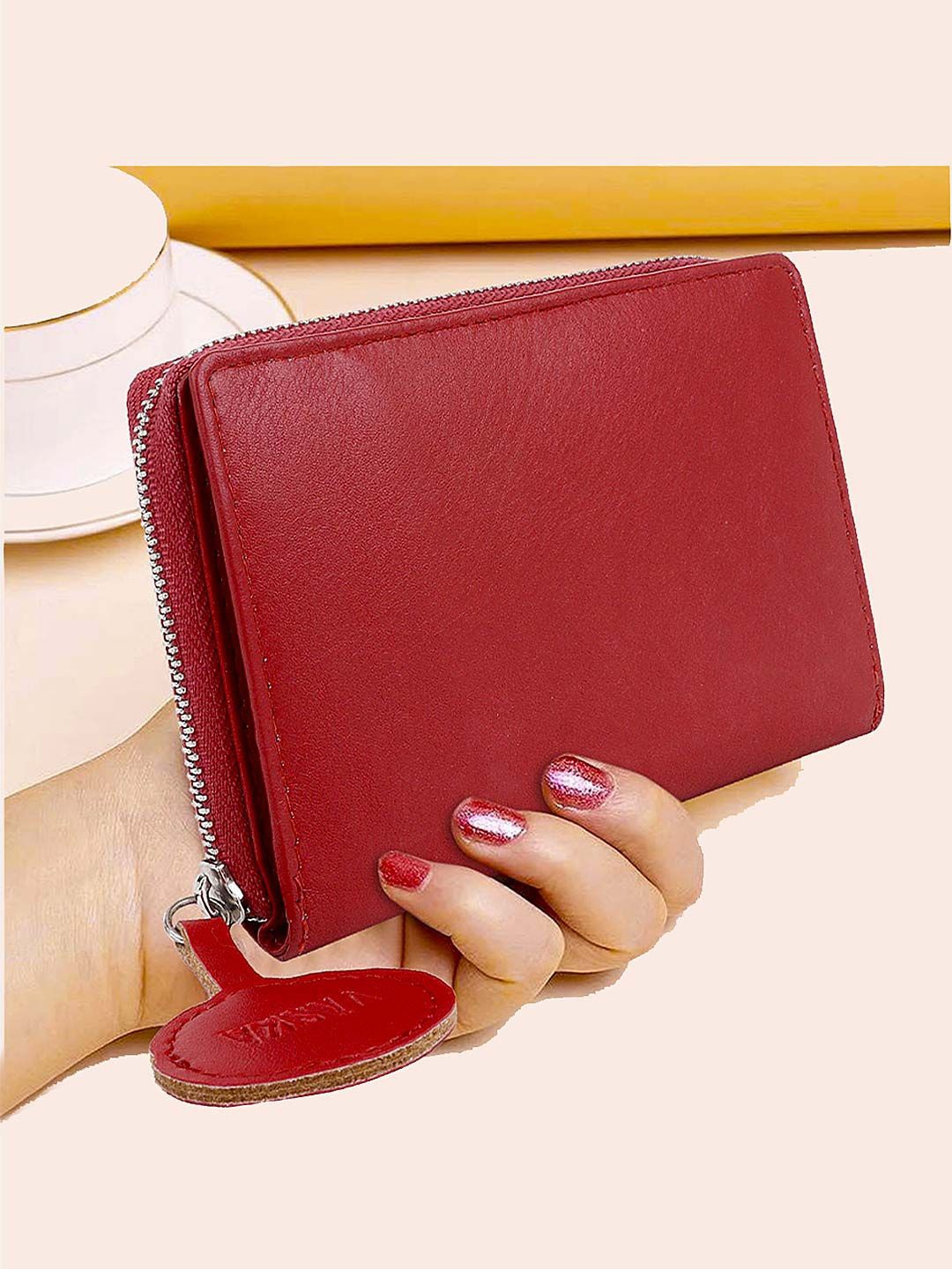 

VASKA Women Leather Zip Around Wallet, Red