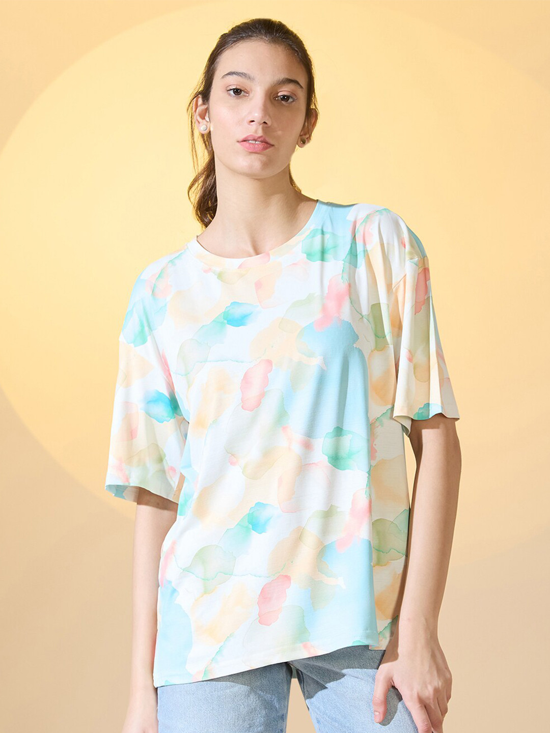 

DressBerry Women Dyed Round Neck Oversized T-shirt, Multi