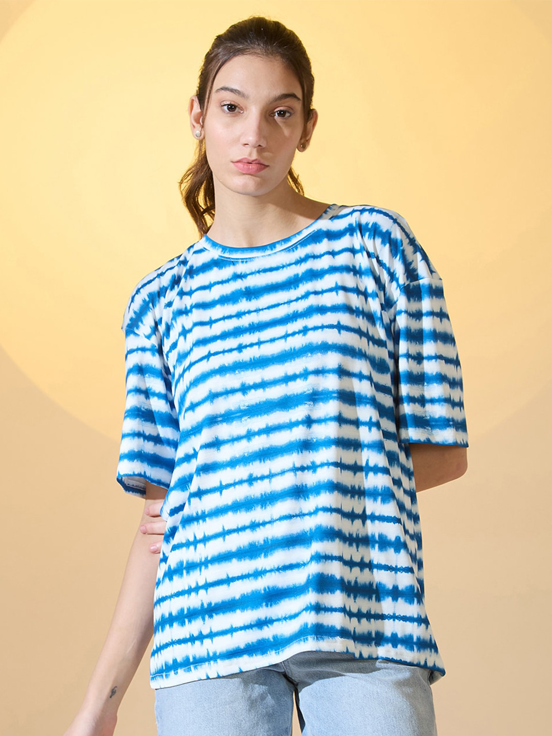 

DressBerry Women Dyed Round Neck Oversized T-shirt, Blue