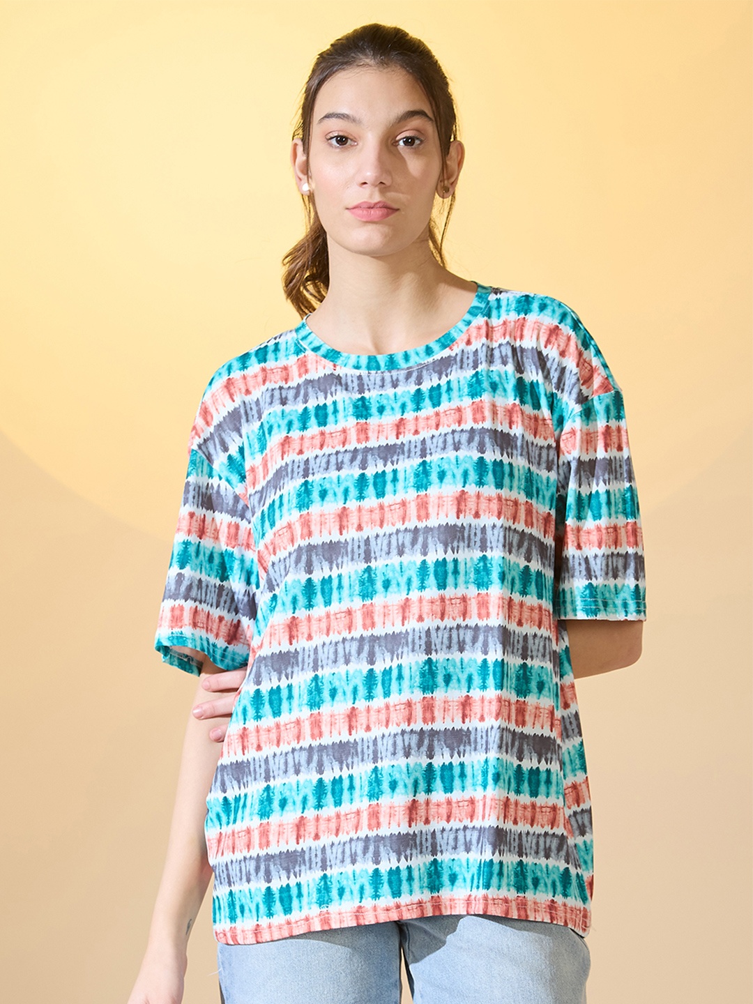 

DressBerry Women Typography Printed Round Neck Oversized T-shirt, Multi