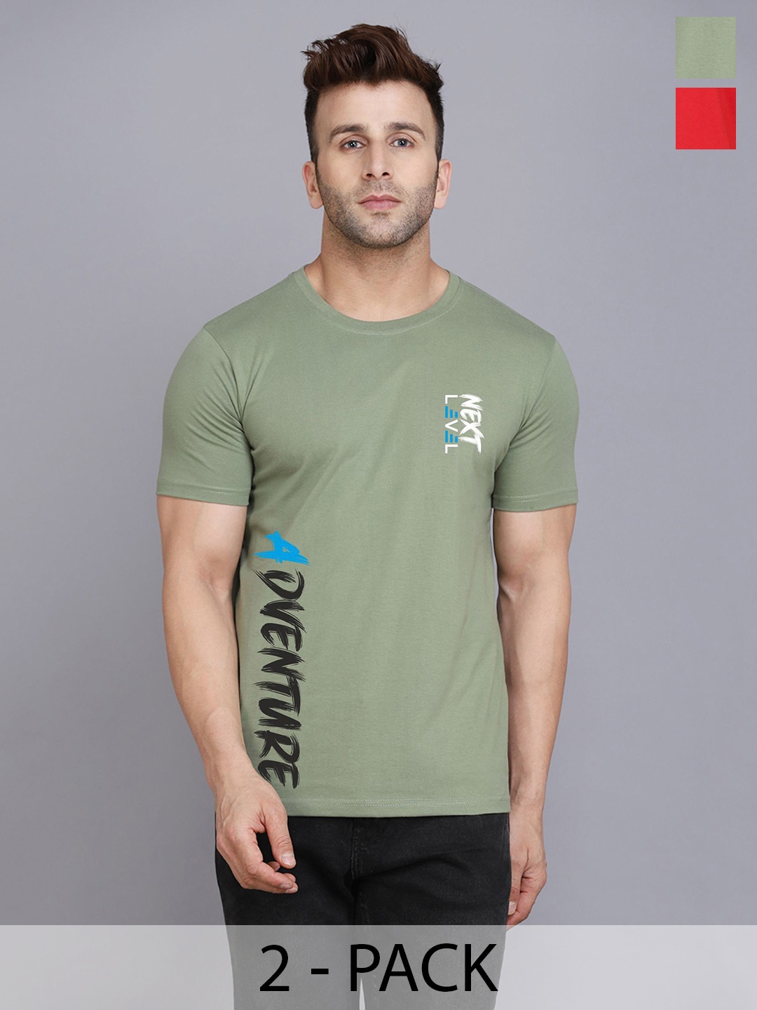 

SLOWLORIS Men Pack of 2 Typography Printed T-shirt, Sea green