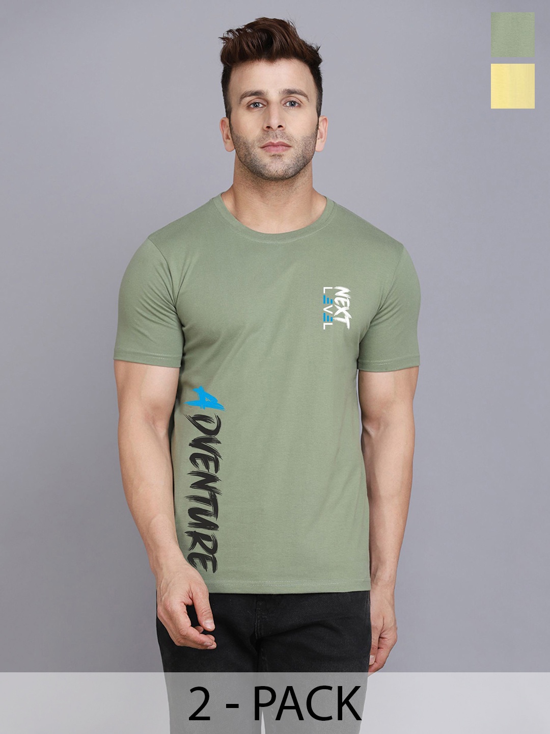 

SLOWLORIS Men 2 Printed Applique T-shirt, Yellow