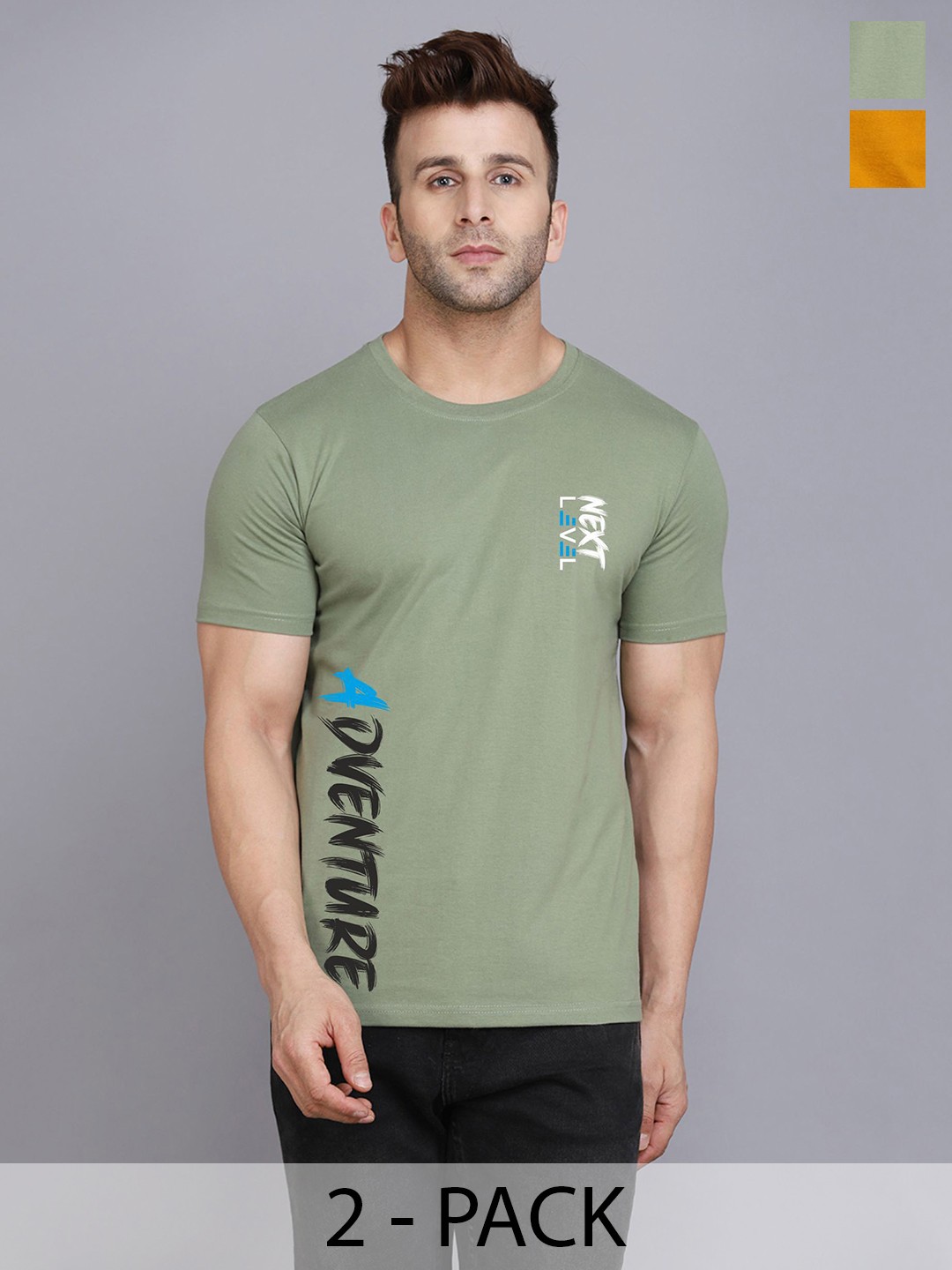 

SLOWLORIS Men Typography 2 Printed Applique T-shirt, Mustard