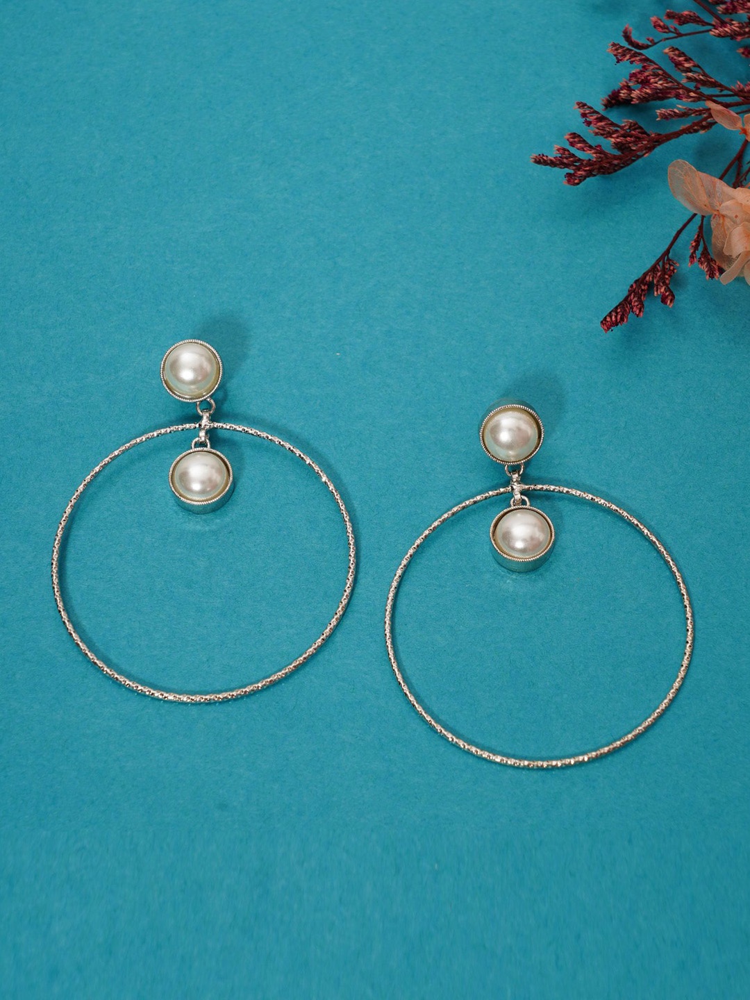 

Designbox Women Circular Hoop Earrings, Silver
