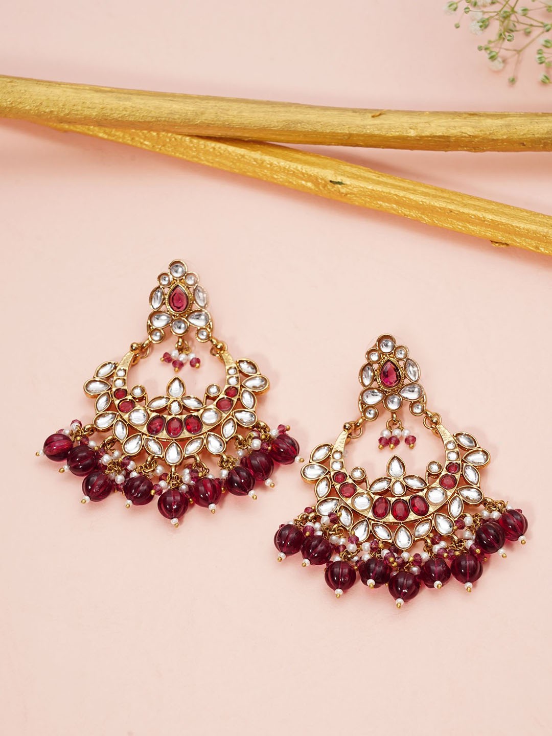 

Designbox Contemporary Chandbalis Earrings, Maroon