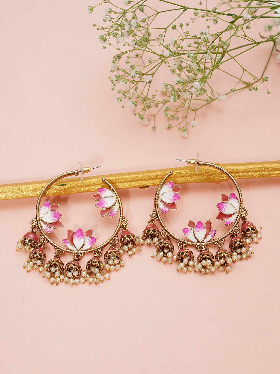 

Designbox Women Circular Half Hoop Earrings, Peach