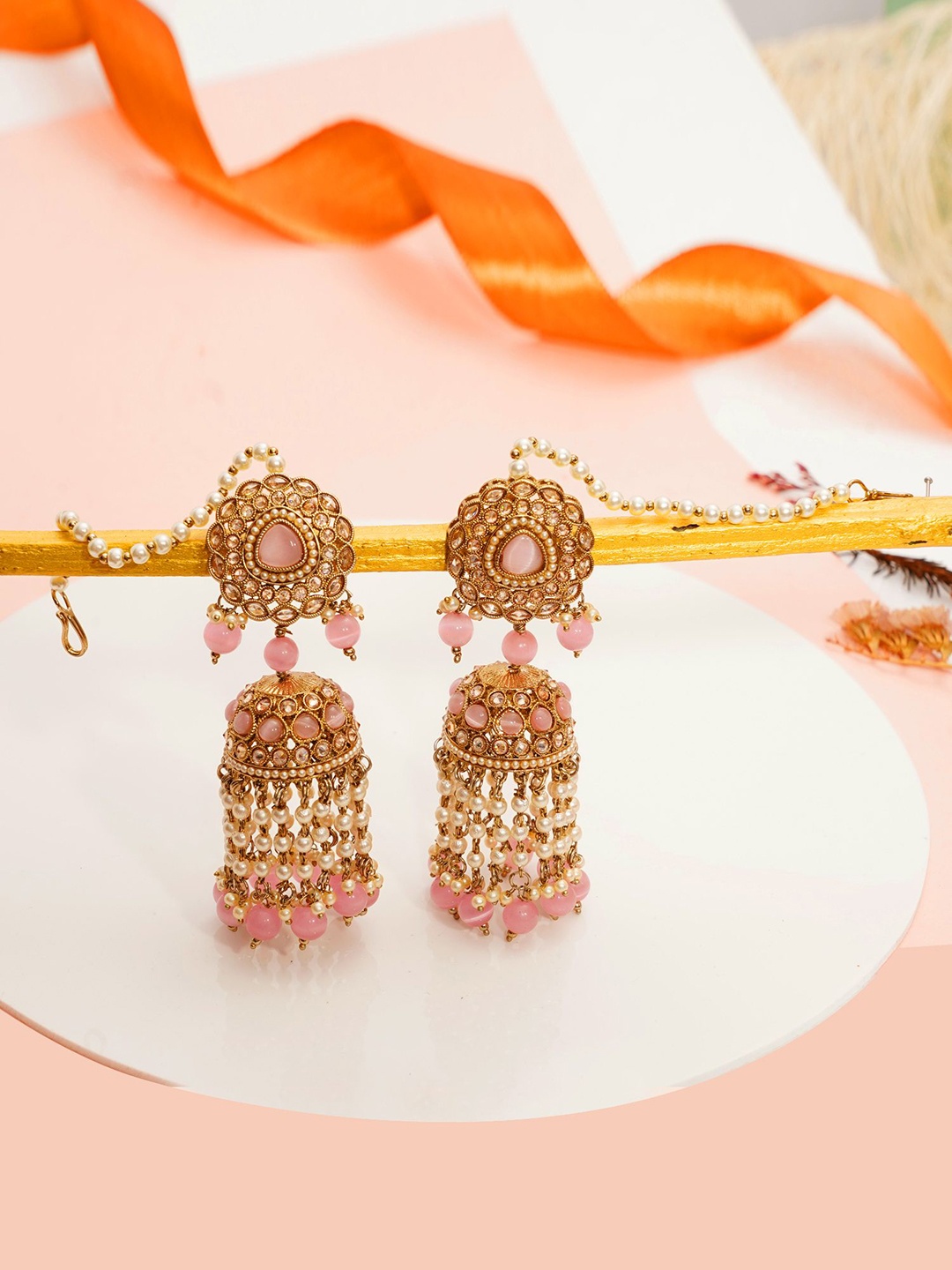 

Designbox Women Contemporary Jhumkas Earrings, Pink