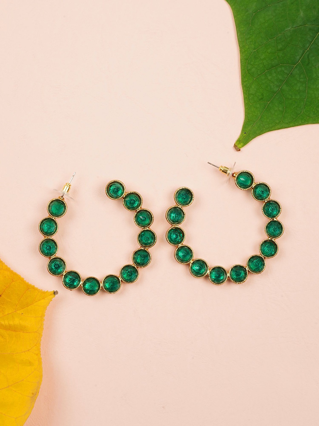 

Designbox Women Embellished Circular Half Hoop Earrings, Green