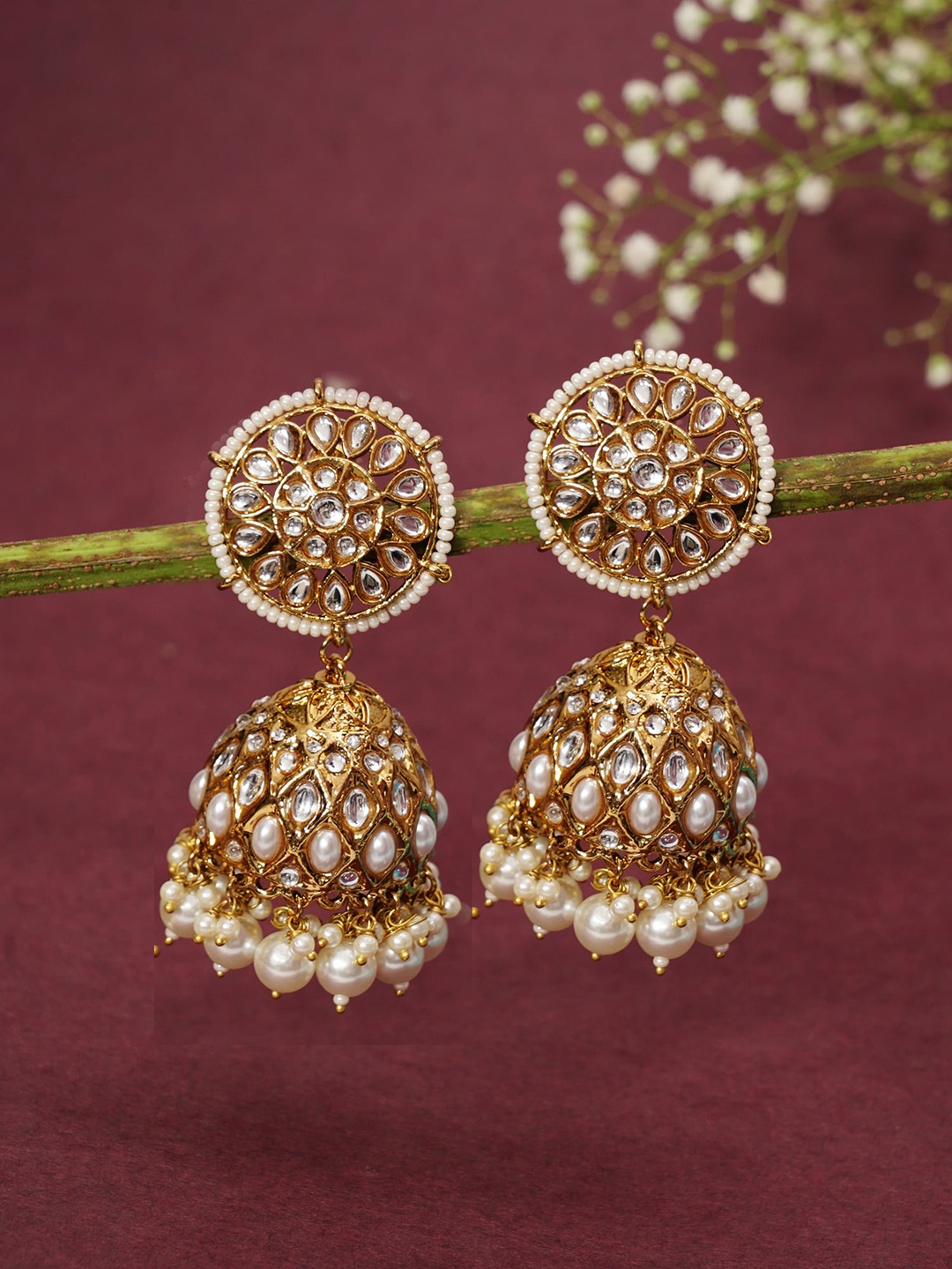 

Designbox Women Contemporary Kundan Jhumkas Earrings, Off white