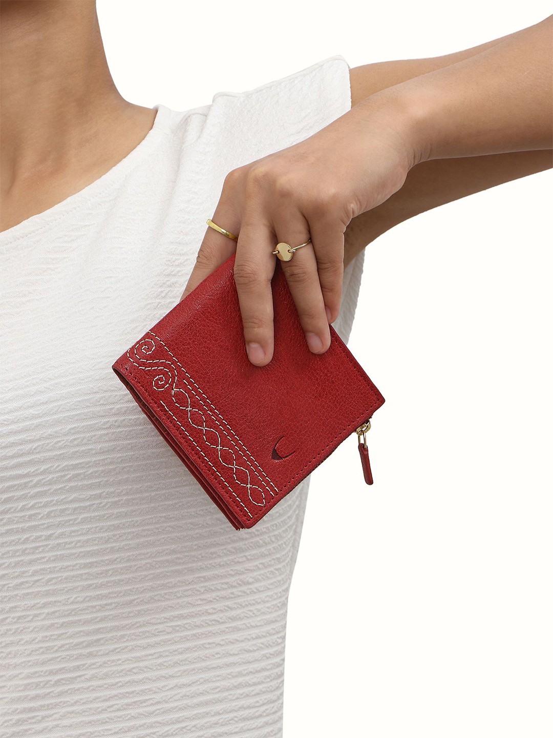 

Hidesign Bedouin W2 Textured Embroidered Leather Two Fold Wallet, Red
