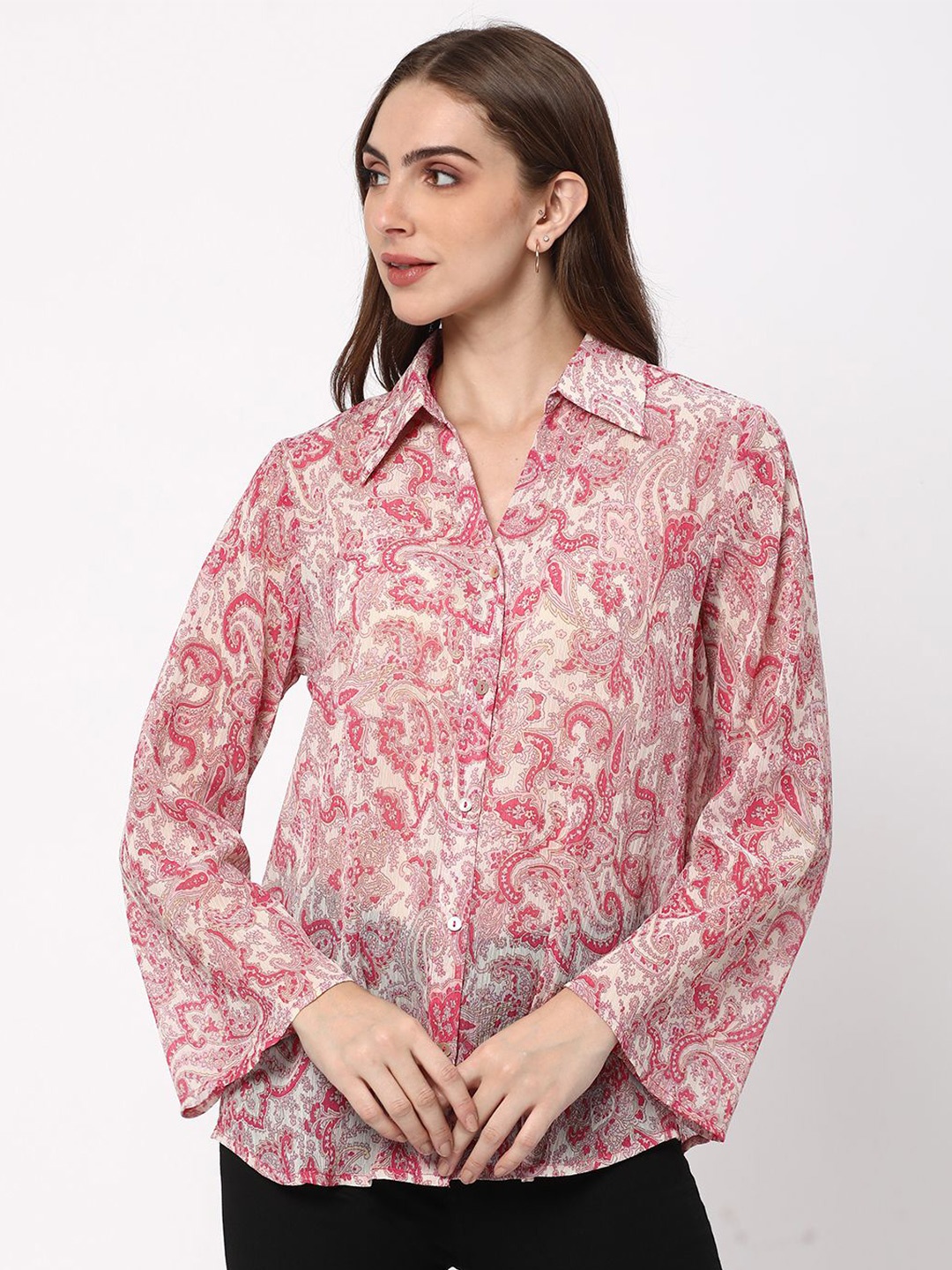 

R&B Floral Printed Shirt Style Top, Pink