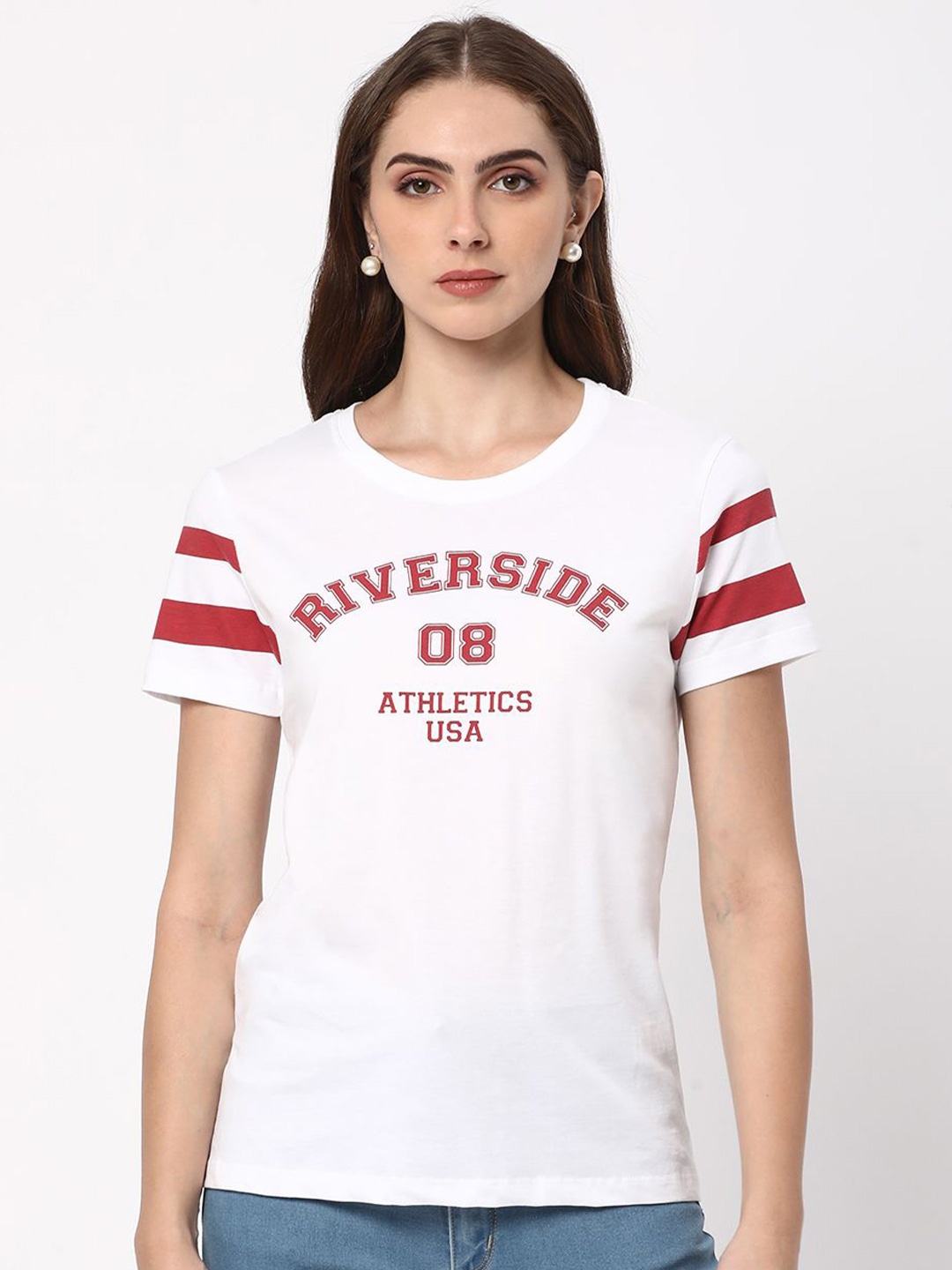 

R&B Women Typography Printed Round Neck T-shirt, White