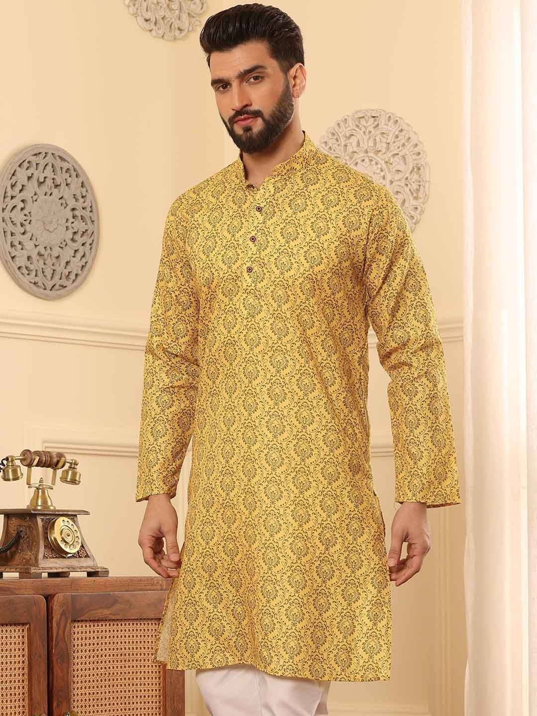 

Armaan Ethnic Men Ethnic Motif Block Print Kurta, Yellow