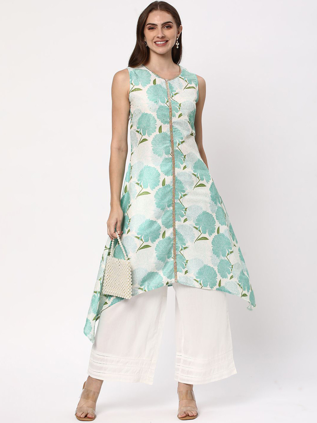 

R&B Women Floral Printed Sequinned A-Line Kurta, Green