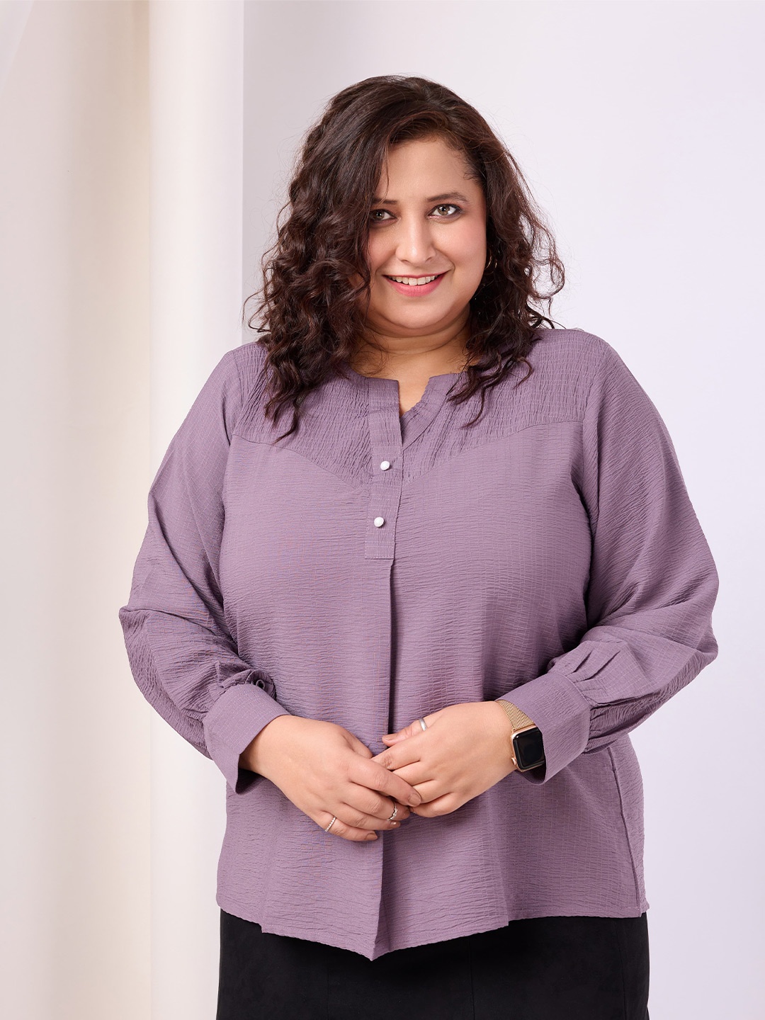 

BAESD Self Design Round Notched Neck Top, Purple