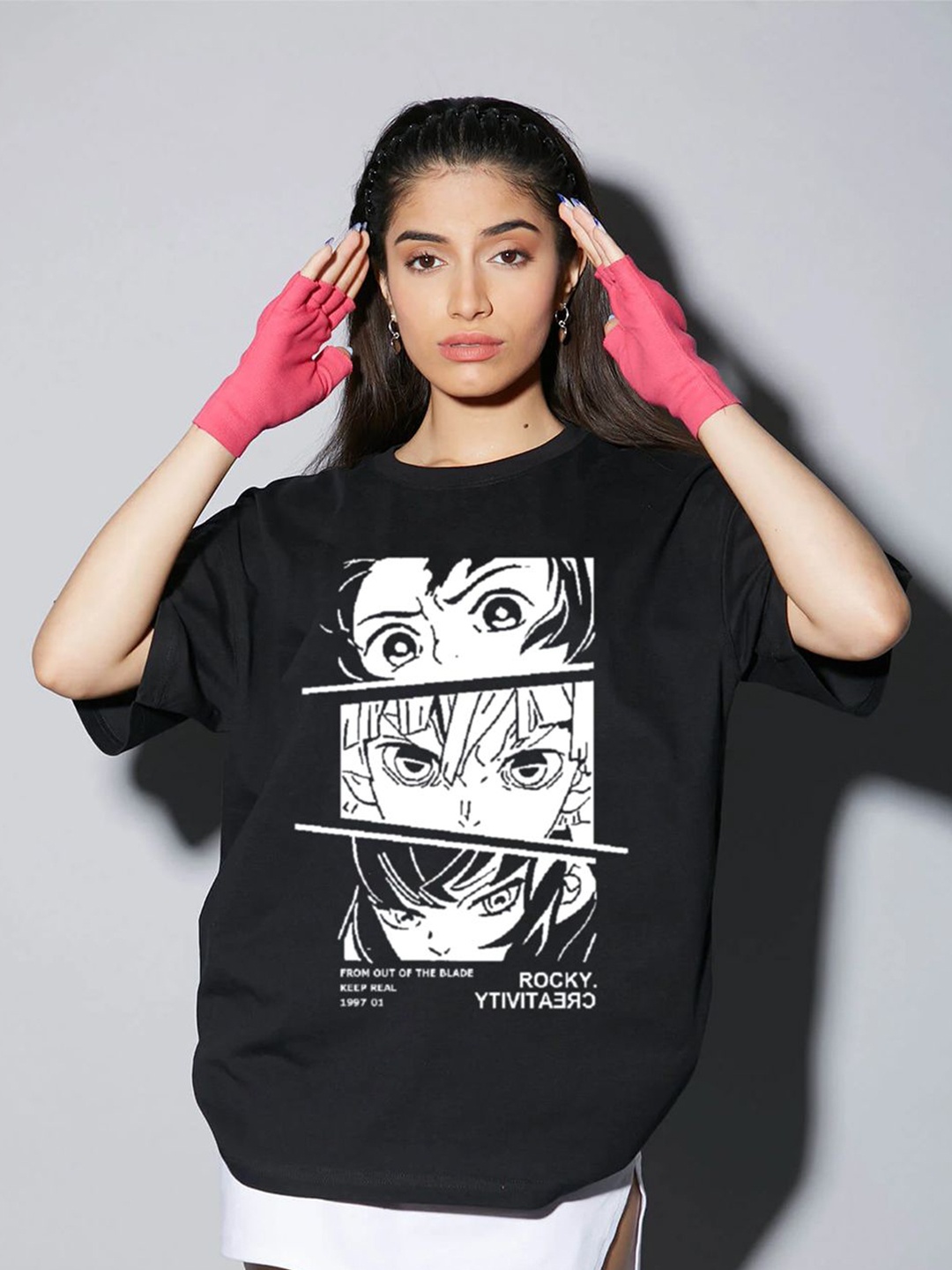 

THALASI Graphic Anime Printed Round Neck T-shirt, Black
